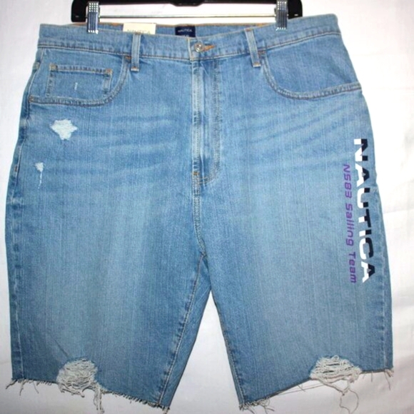 NWT Nautica Distressed Denim Jorts 36 Relaxed Fit Y2K Skate Surf THRASHED - Picture 1 of 10